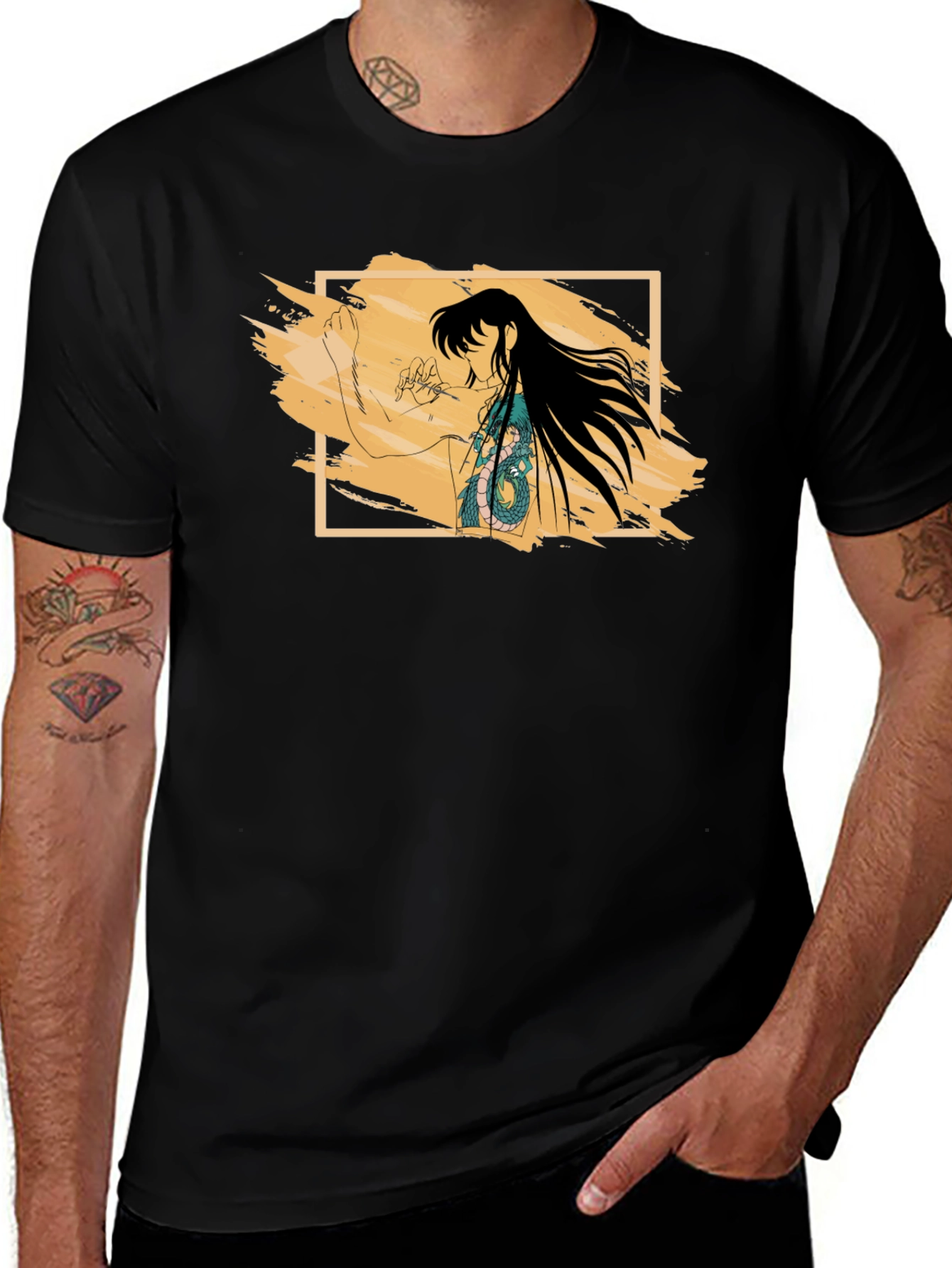 Anime Dragon Tattoo Graphic Black T-Shirt