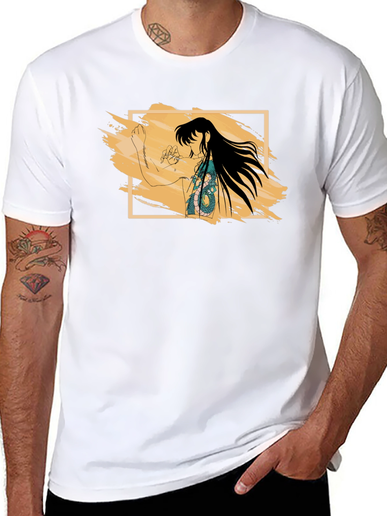 Anime Dragon Tattoo Graphic Black T-Shirt