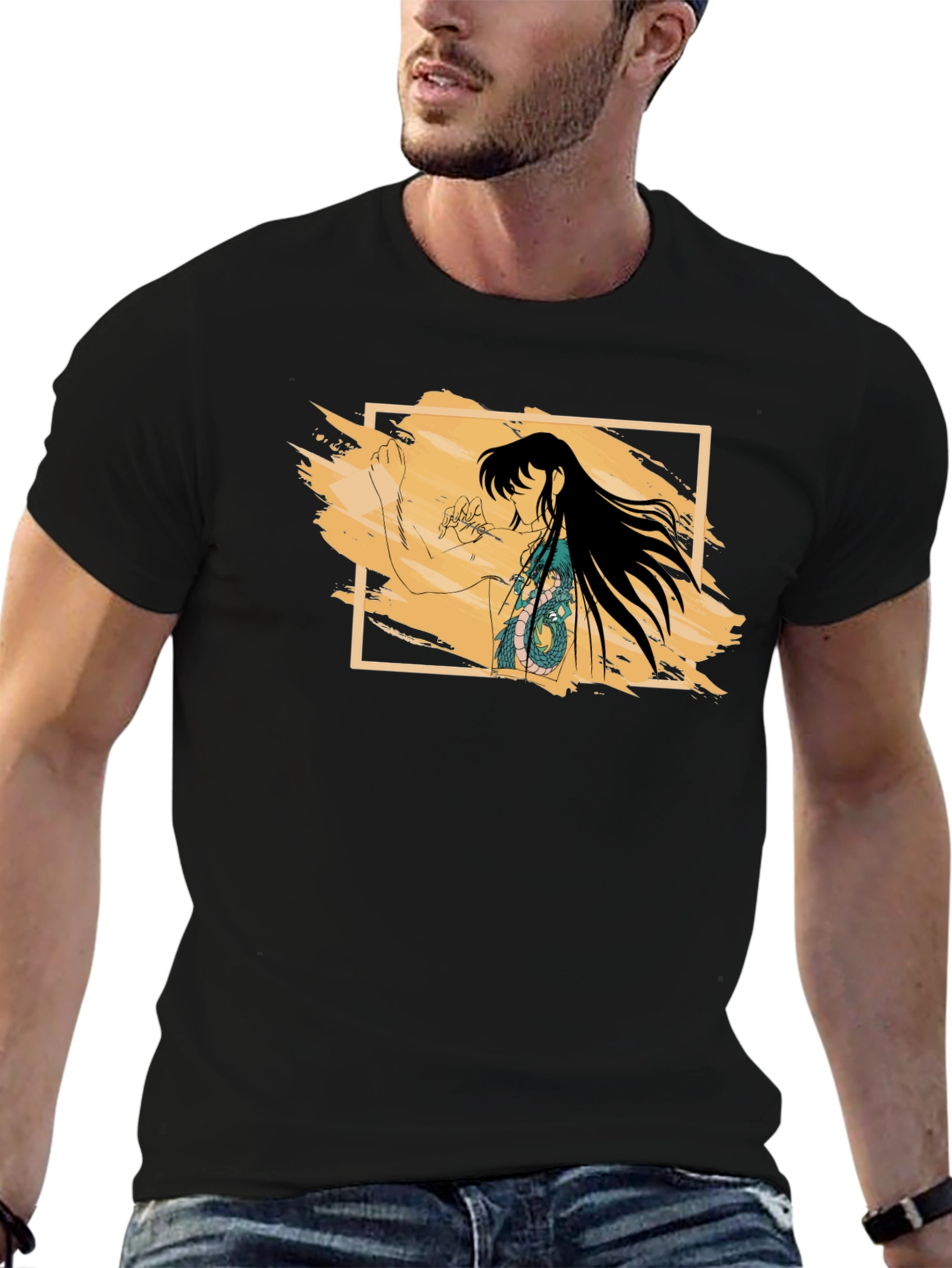 Anime Dragon Tattoo Graphic Black T-Shirt