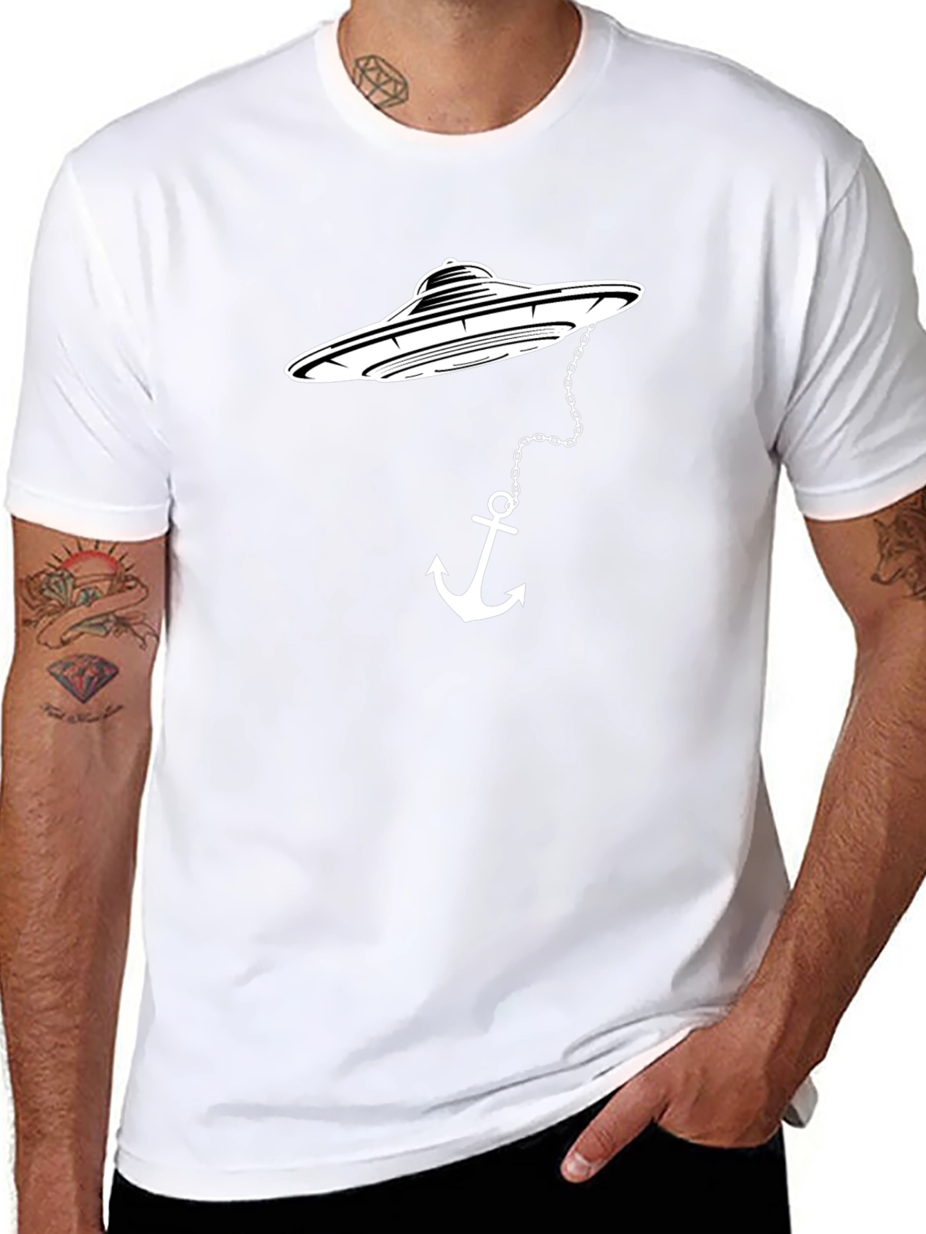 UFO Anchor Graphic Tee - Black Cotton T-Shirt
