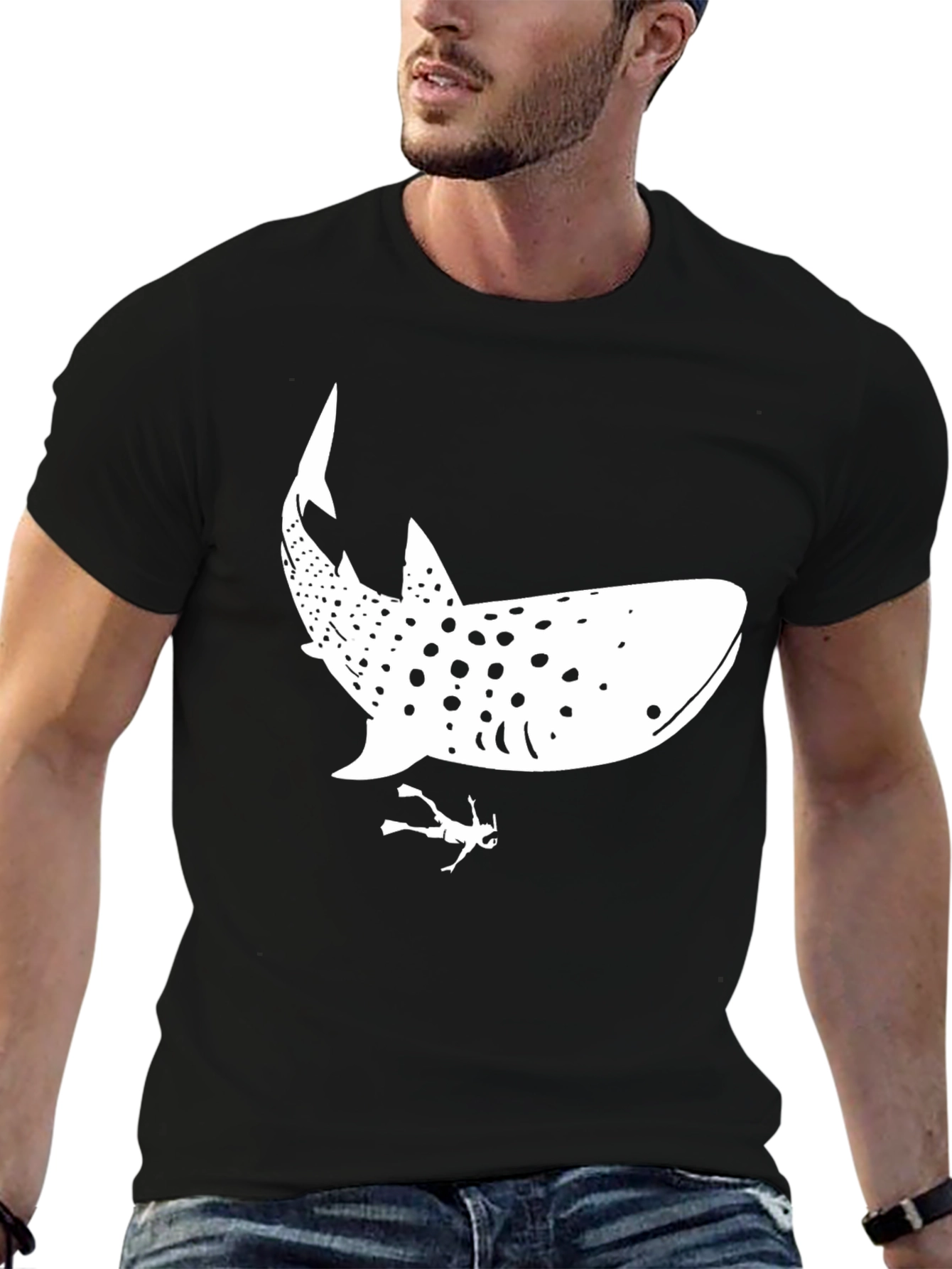 Whale Shark Diver Graphic T-Shirt - Black
