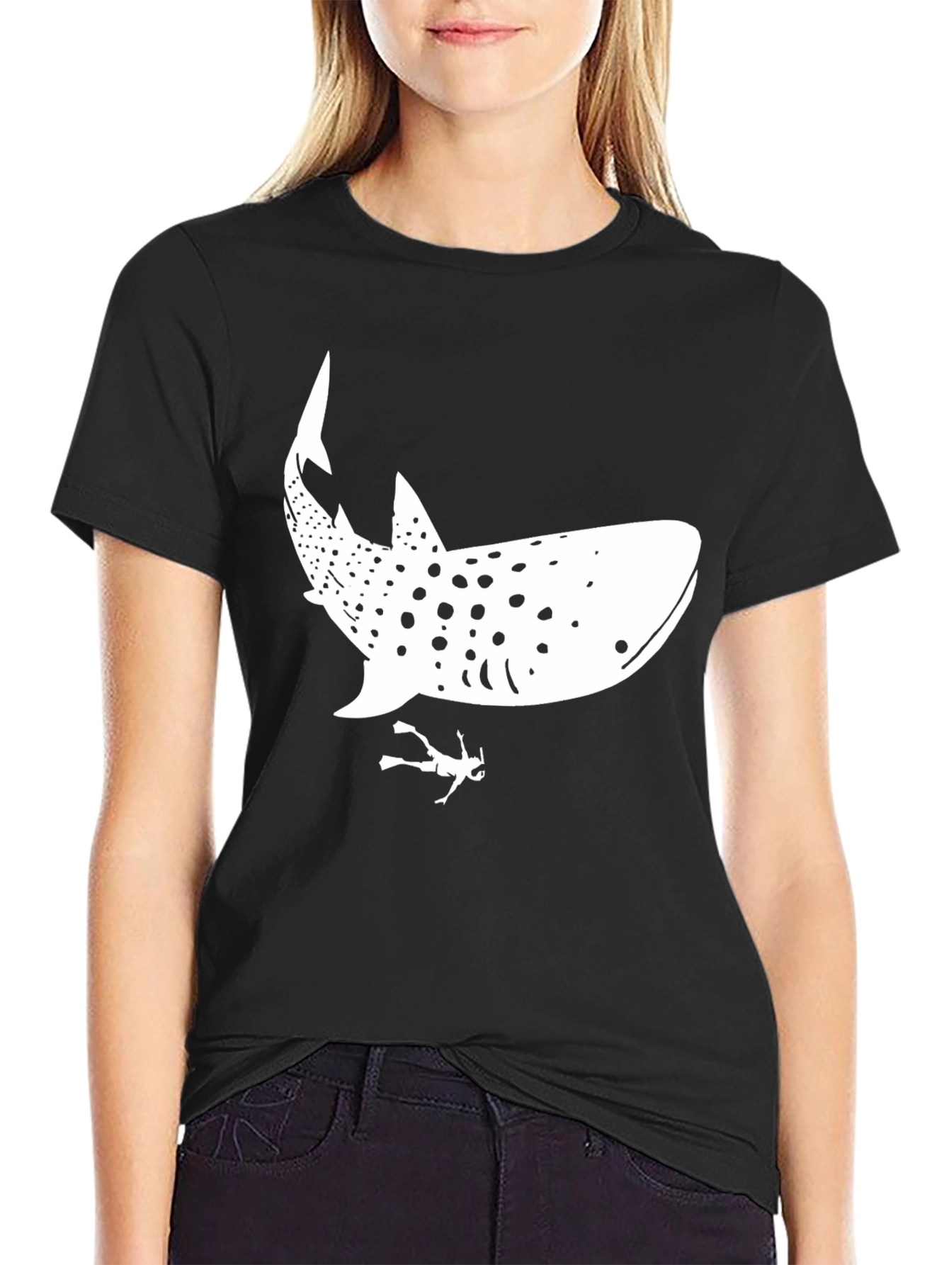Whale Shark Diver Graphic T-Shirt - Black