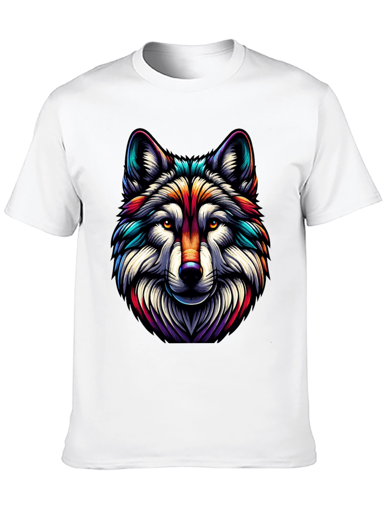 Vibrant Wolf Graphic Tee - Stylish Mens Black T-Shirt