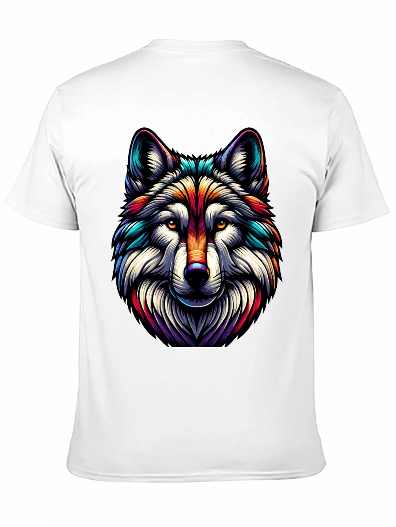 Vibrant Wolf Graphic Tee - Stylish Mens Black T-Shirt