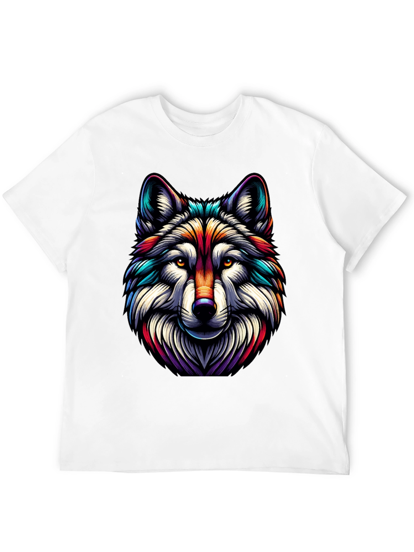 Vibrant Wolf Graphic Tee - Stylish Mens Black T-Shirt