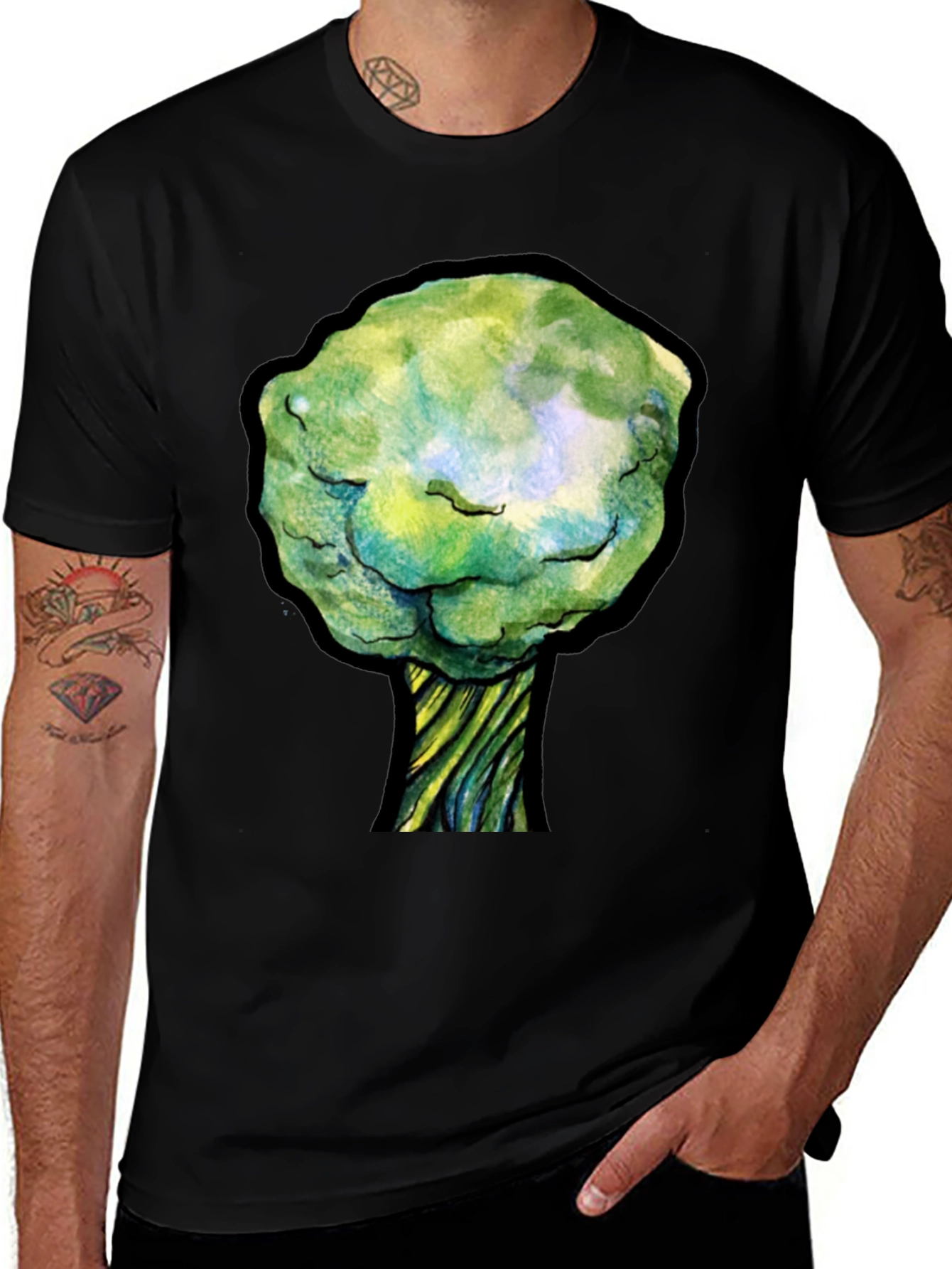 Unique Tree Graphic Black T-Shirt