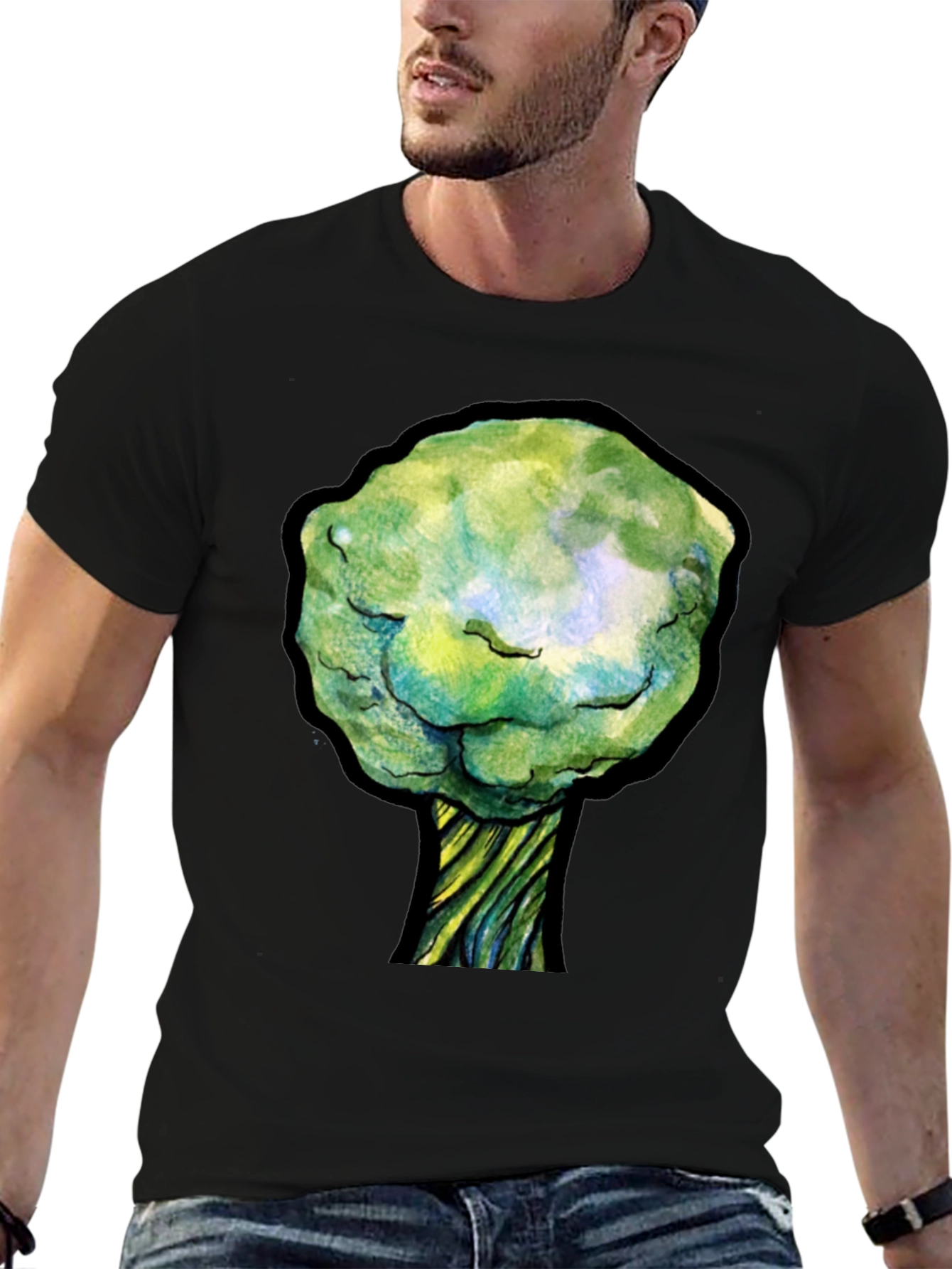 Unique Tree Graphic Black T-Shirt