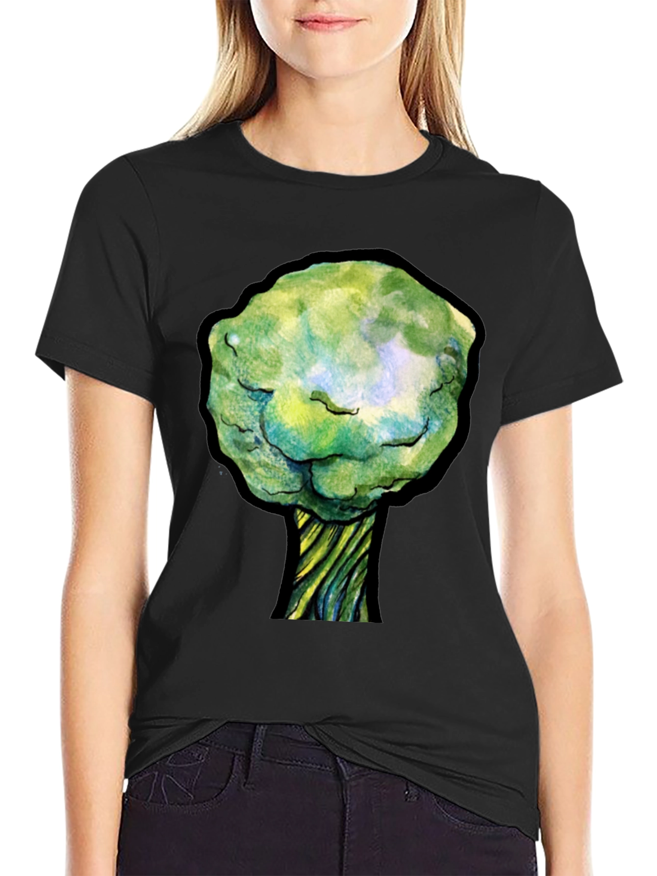 Unique Tree Graphic Black T-Shirt