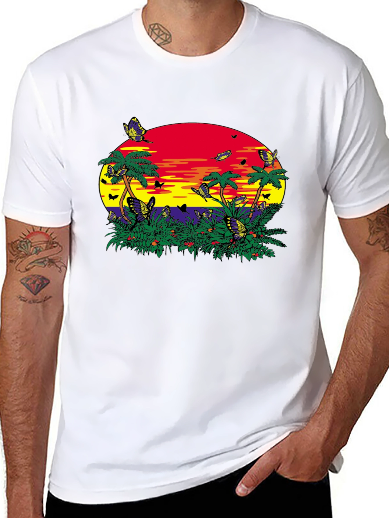 Tropical Butterfly Sunset Graphic Tee