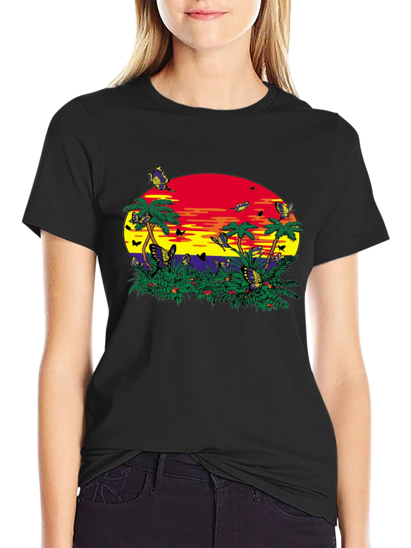 Tropical Butterfly Sunset Graphic Tee