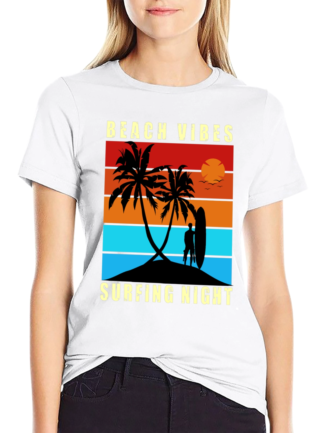 Beach Vibes Surfing Night Graphic Tee