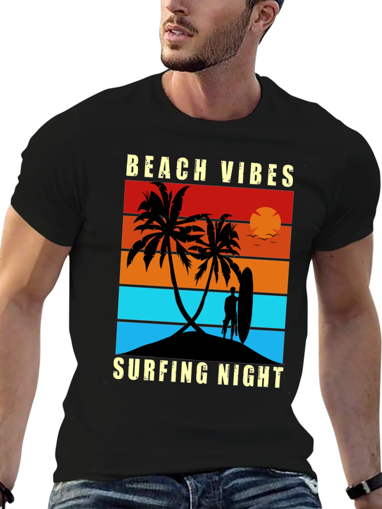 Beach Vibes Surfing Night Graphic Tee