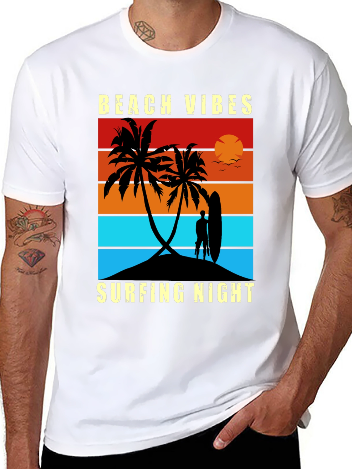 Beach Vibes Surfing Night Graphic Tee