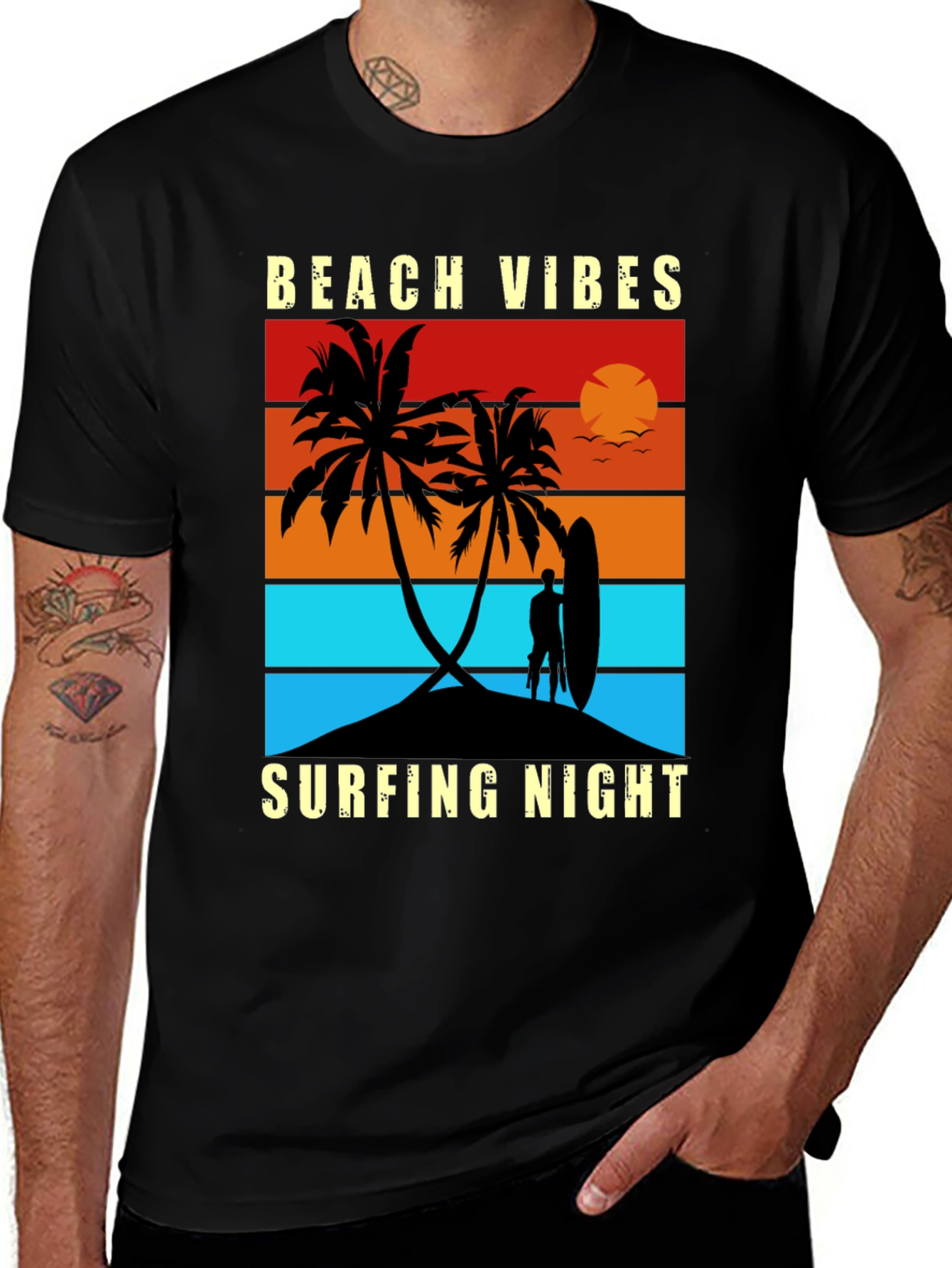 Beach Vibes Surfing Night Graphic Tee