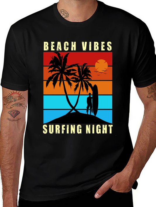 Beach Vibes Surfing Night Graphic Tee