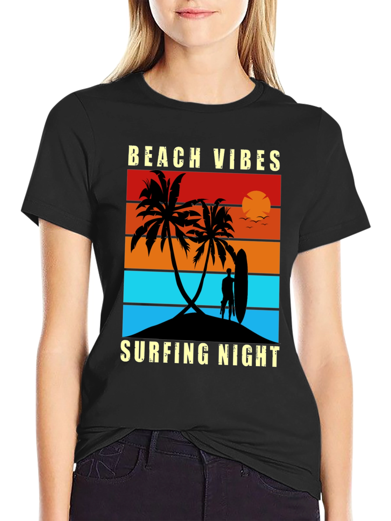 Beach Vibes Surfing Night Graphic Tee