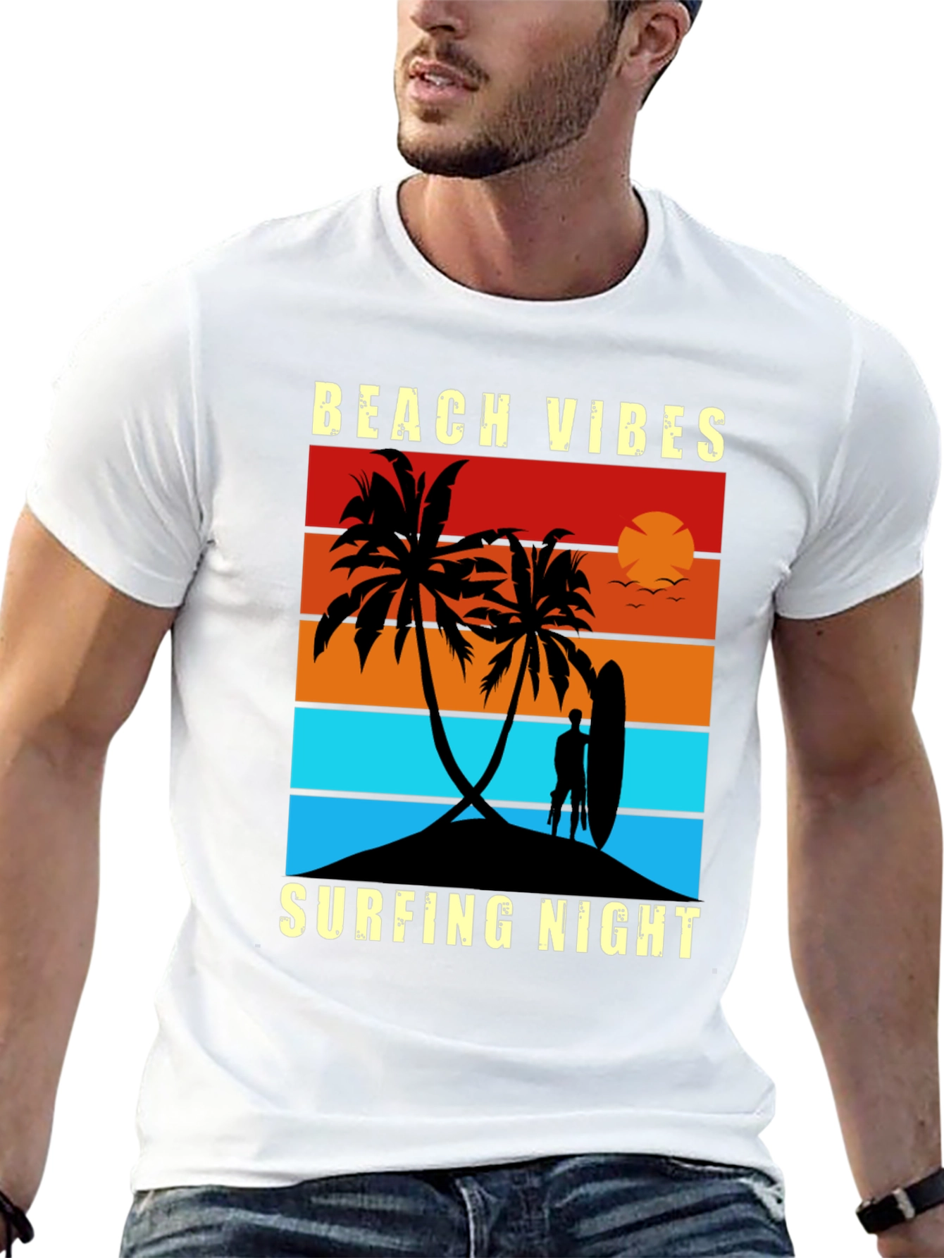 Beach Vibes Surfing Night Graphic Tee