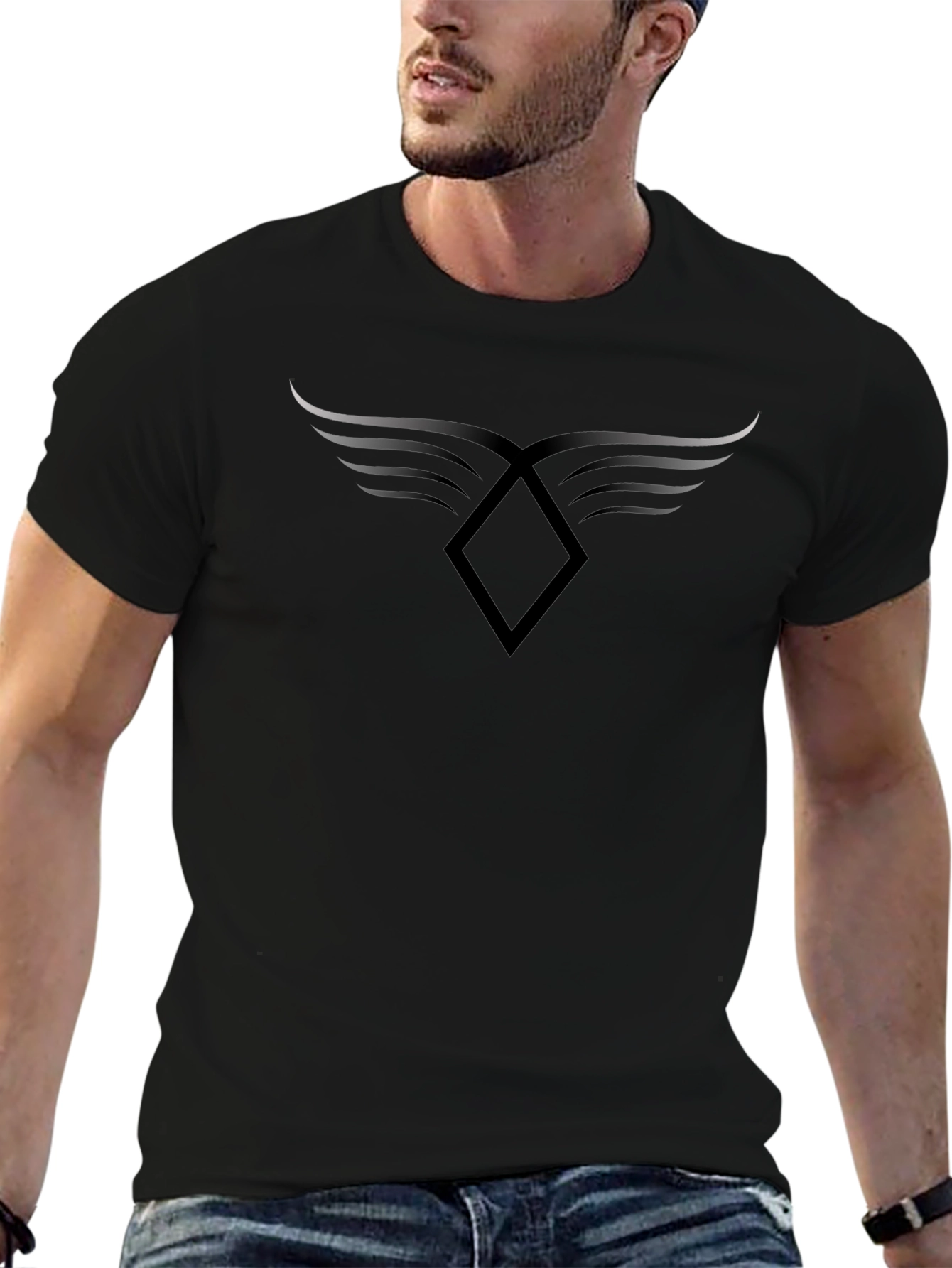 Winged Diamond Black T-Shirt - Modern Graphic Tee