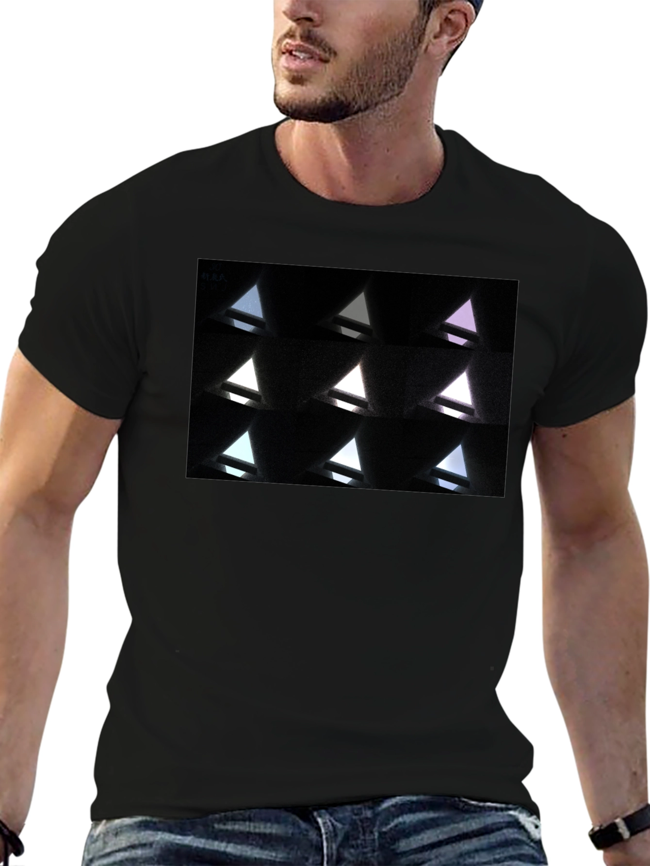 Abstract Geometric Triangle Pattern Black T-Shirt