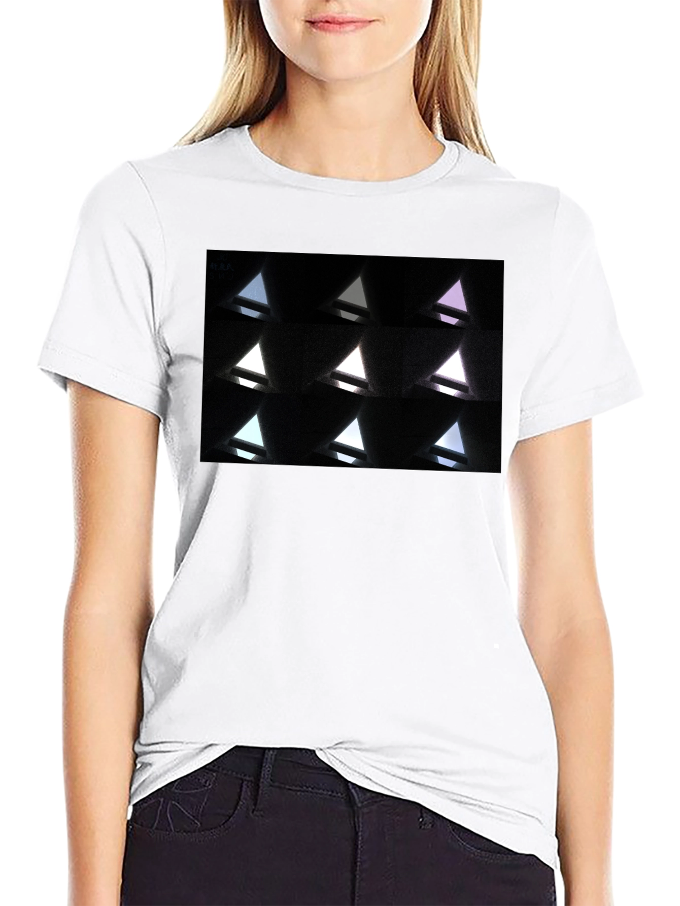 Abstract Geometric Triangle Pattern Black T-Shirt