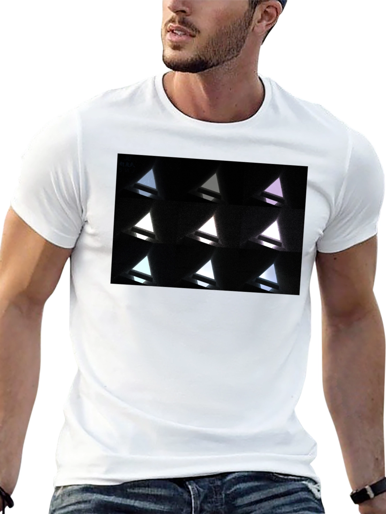 Abstract Geometric Triangle Pattern Black T-Shirt