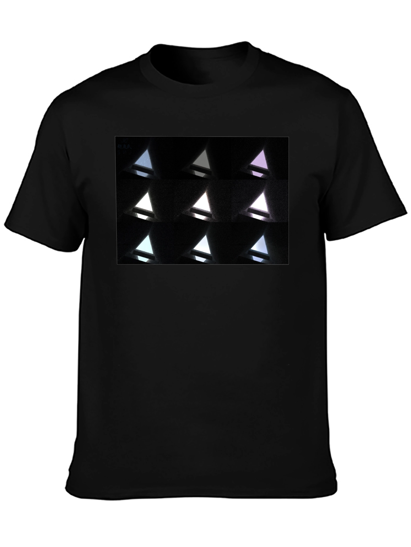 Abstract Geometric Triangle Pattern Black T-Shirt