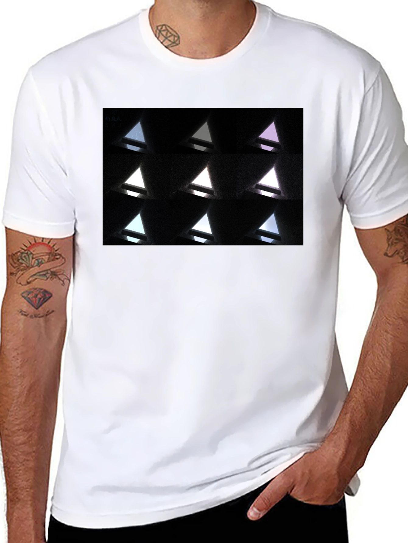 Abstract Geometric Triangle Pattern Black T-Shirt