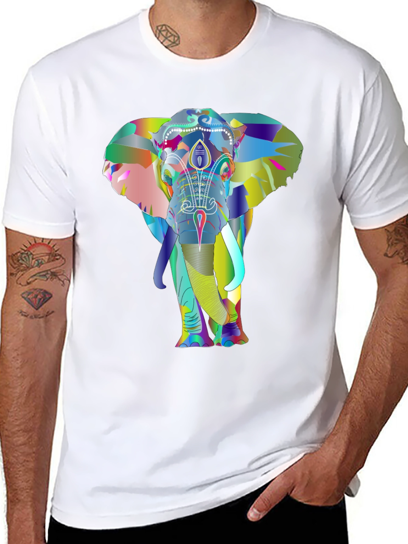 Vibrant Elephant Graphic Tee - Black Cotton T-Shirt
