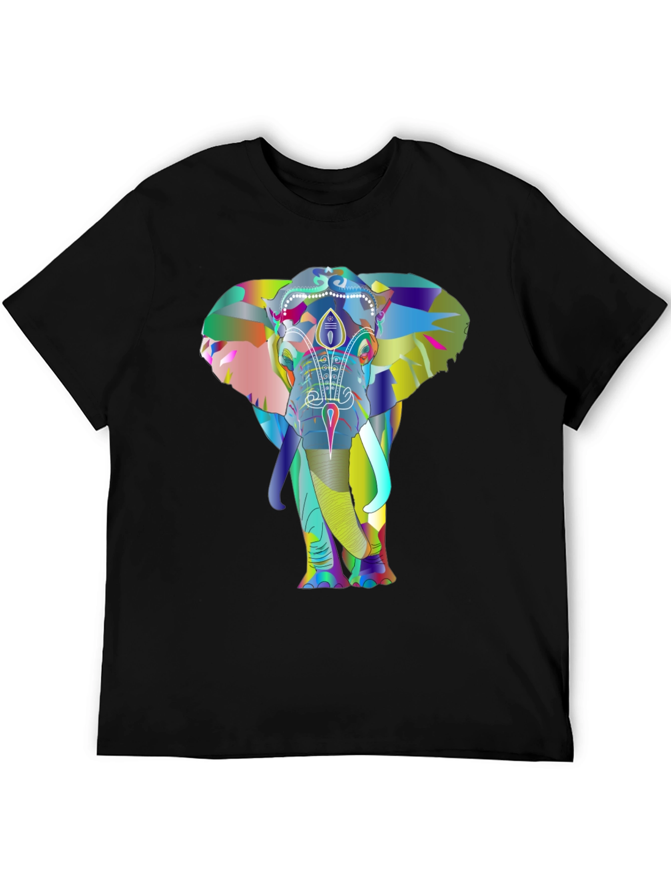 Vibrant Elephant Graphic Tee - Black Cotton T-Shirt