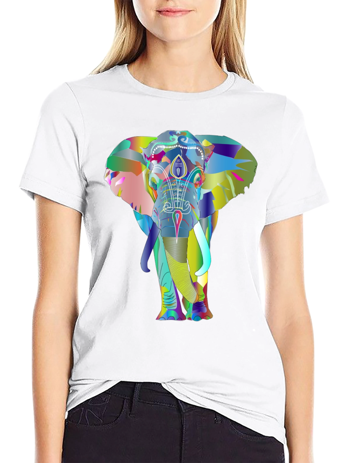 Vibrant Elephant Graphic Tee - Black Cotton T-Shirt