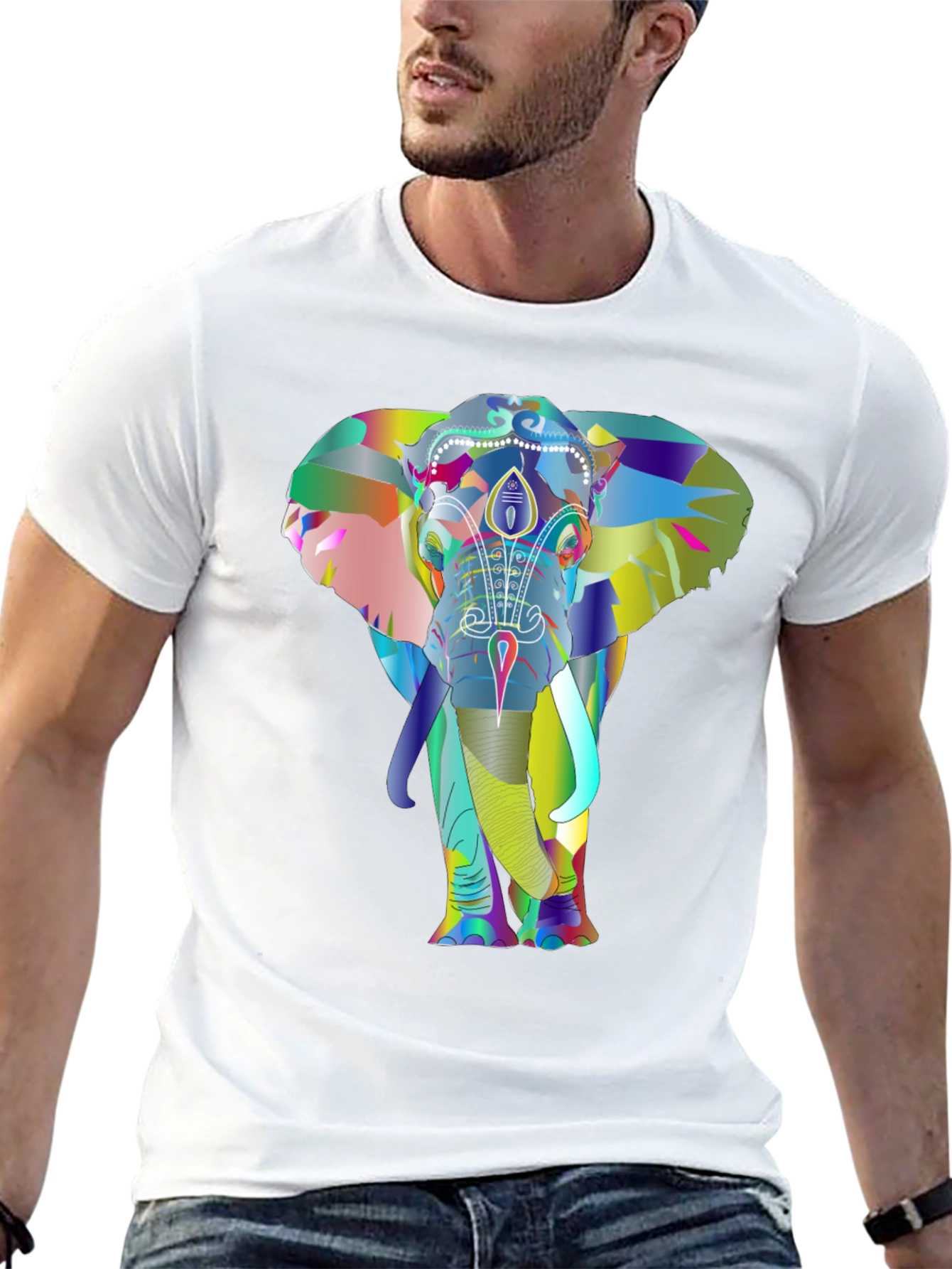 Vibrant Elephant Graphic Tee - Black Cotton T-Shirt