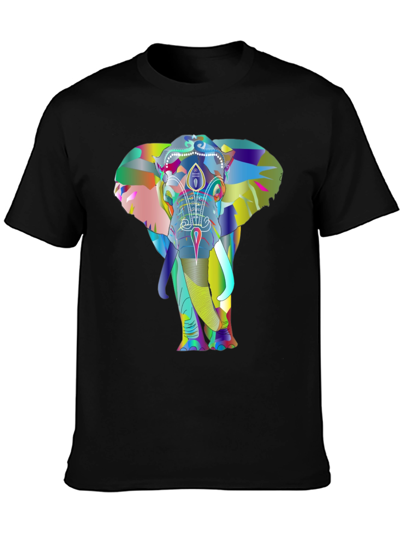 Vibrant Elephant Graphic Tee - Black Cotton T-Shirt