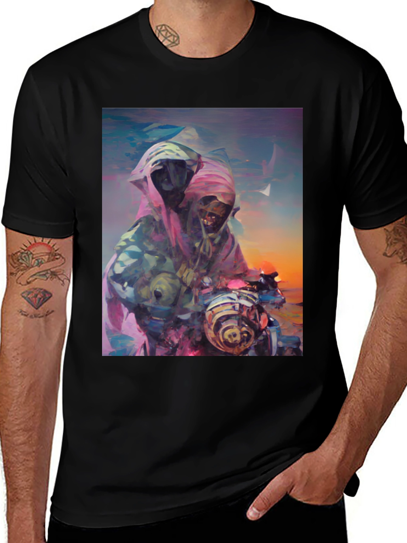 Abstract Grim Reaper Ride Graphic T-Shirt