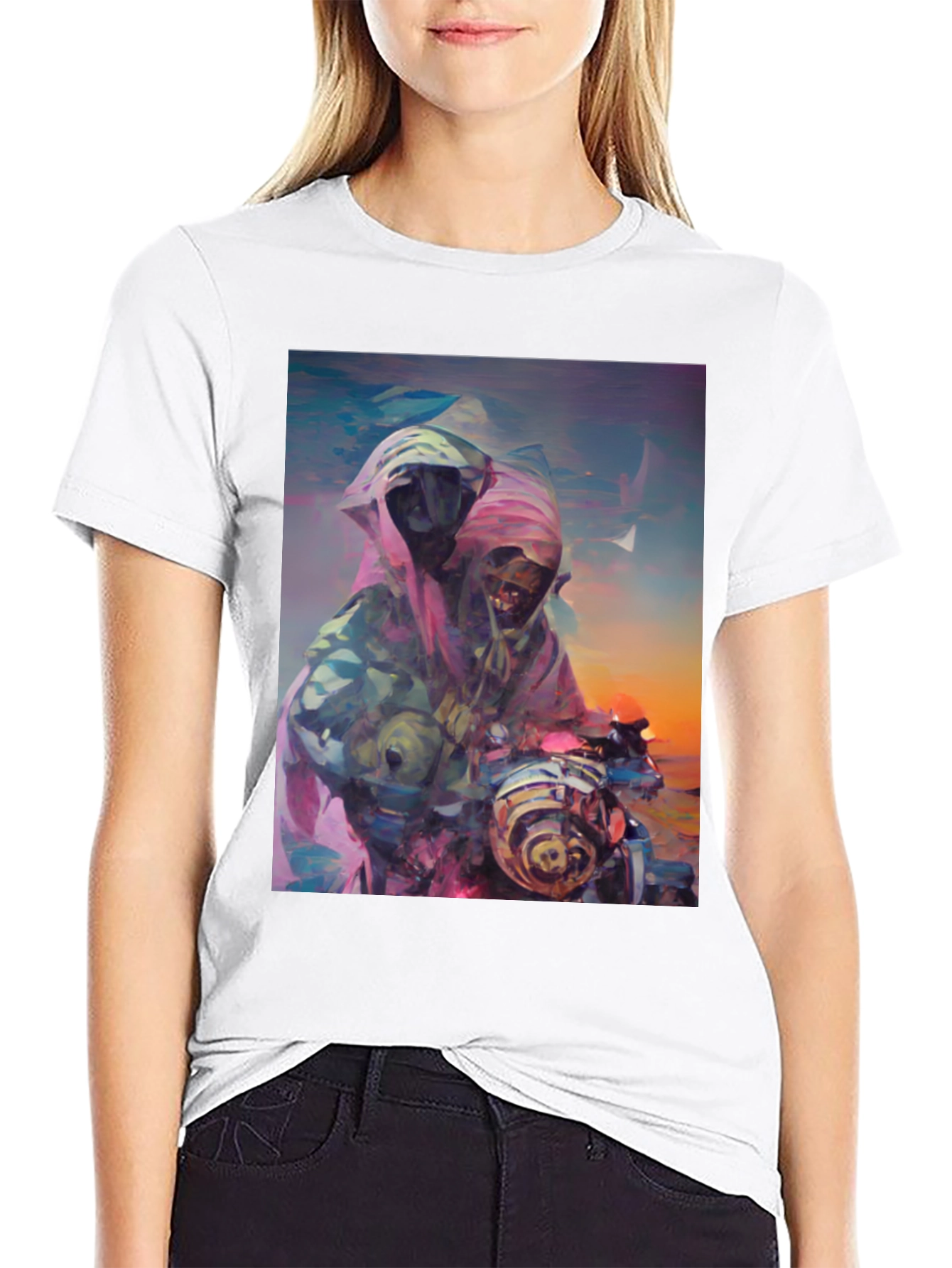 Abstract Grim Reaper Ride Graphic T-Shirt