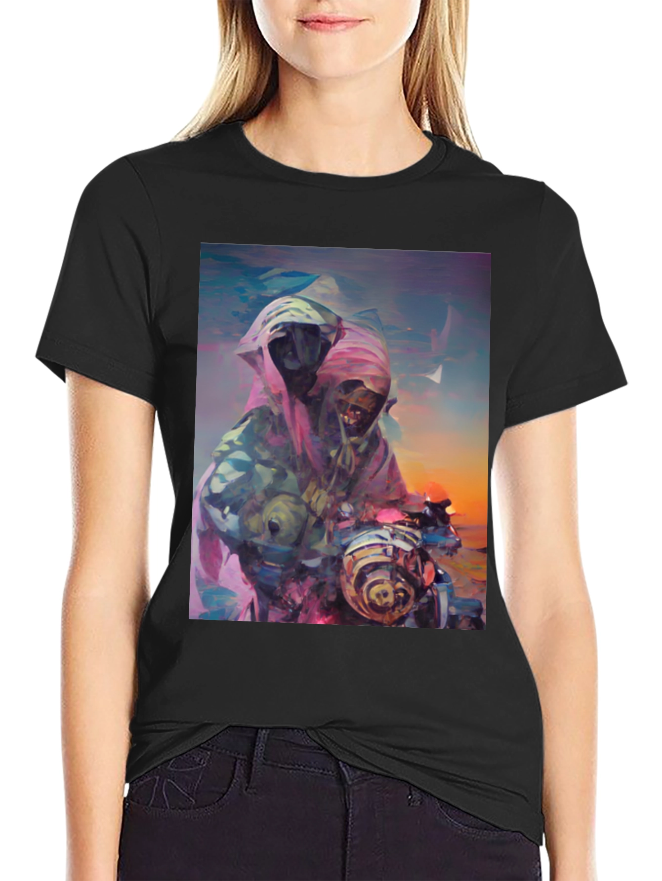 Abstract Grim Reaper Ride Graphic T-Shirt