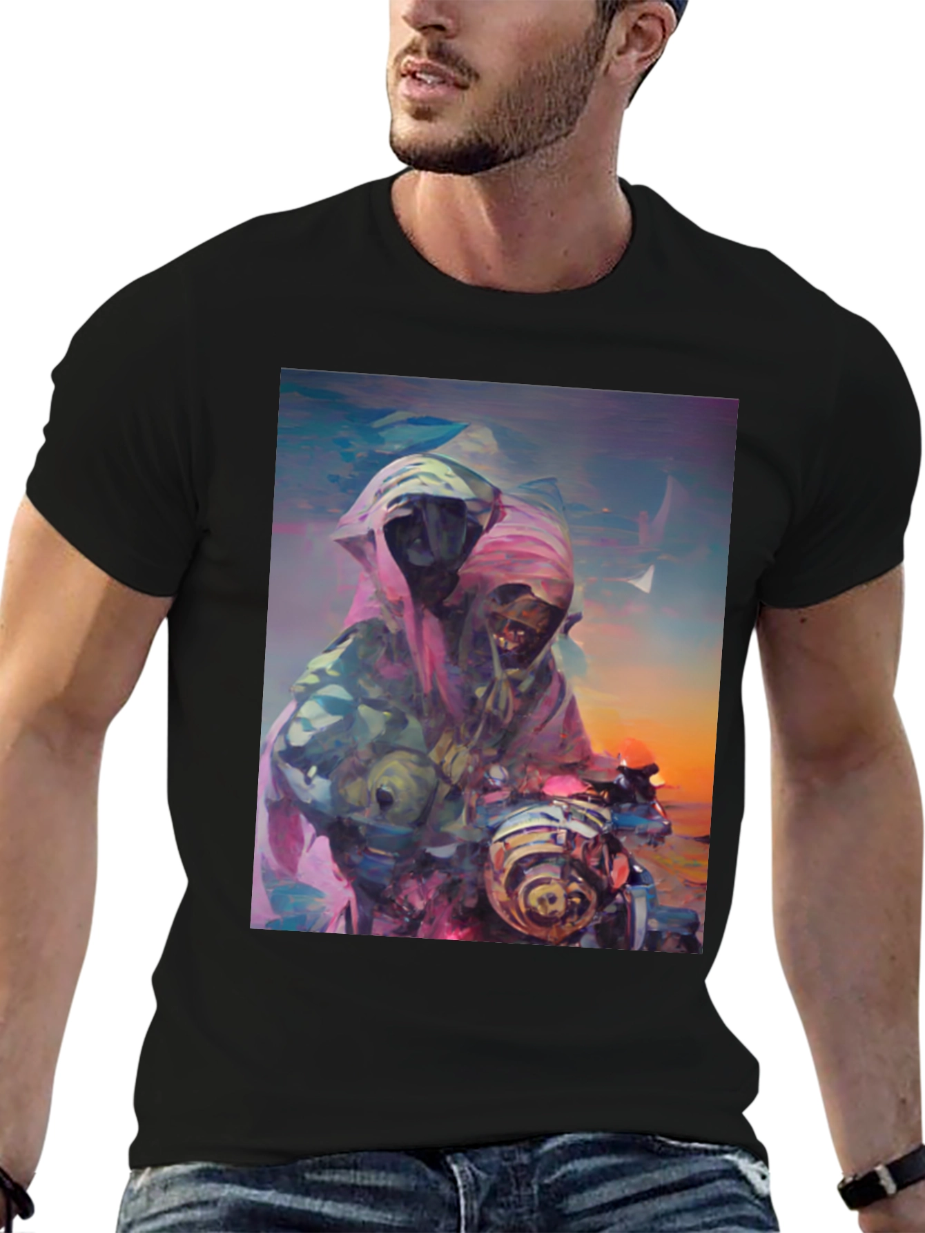 Abstract Grim Reaper Ride Graphic T-Shirt
