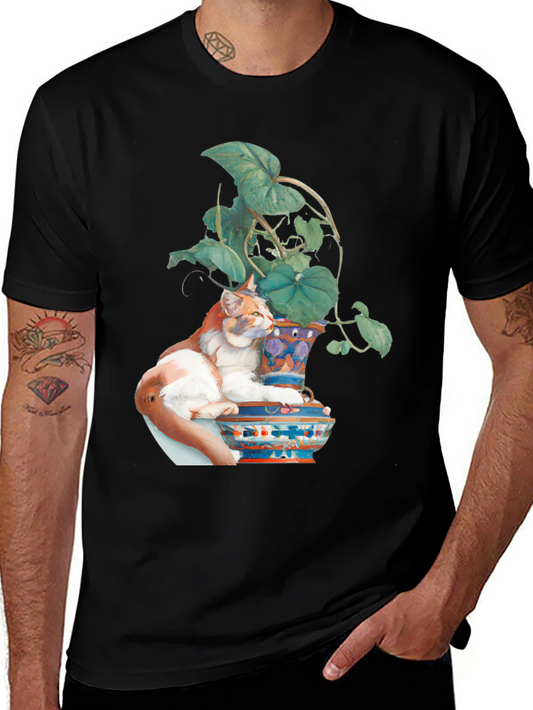 Cat on Vase T-Shirt - Unique Artistic Design