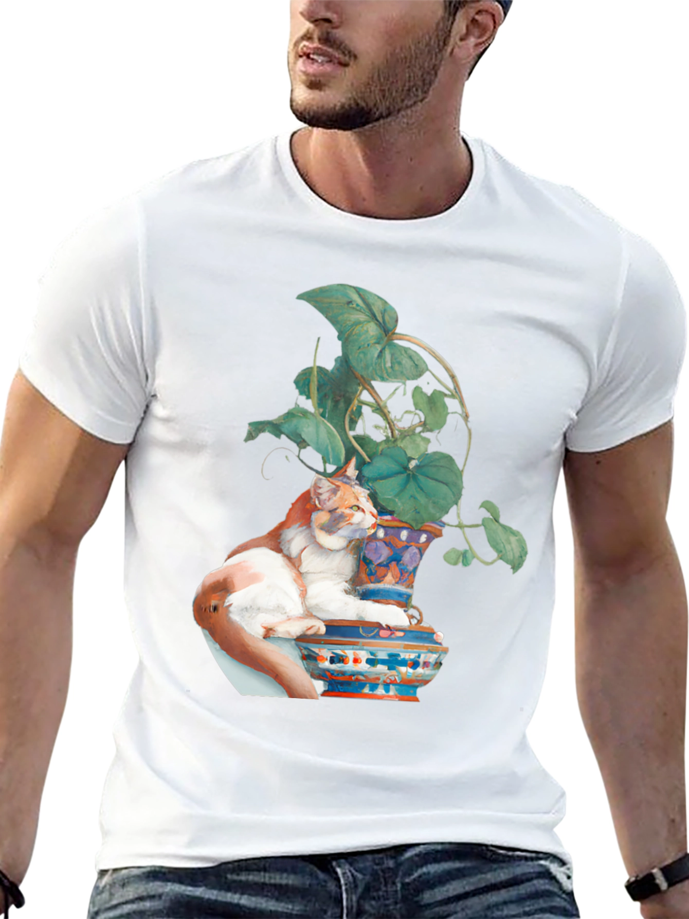 Cat on Vase T-Shirt - Unique Artistic Design