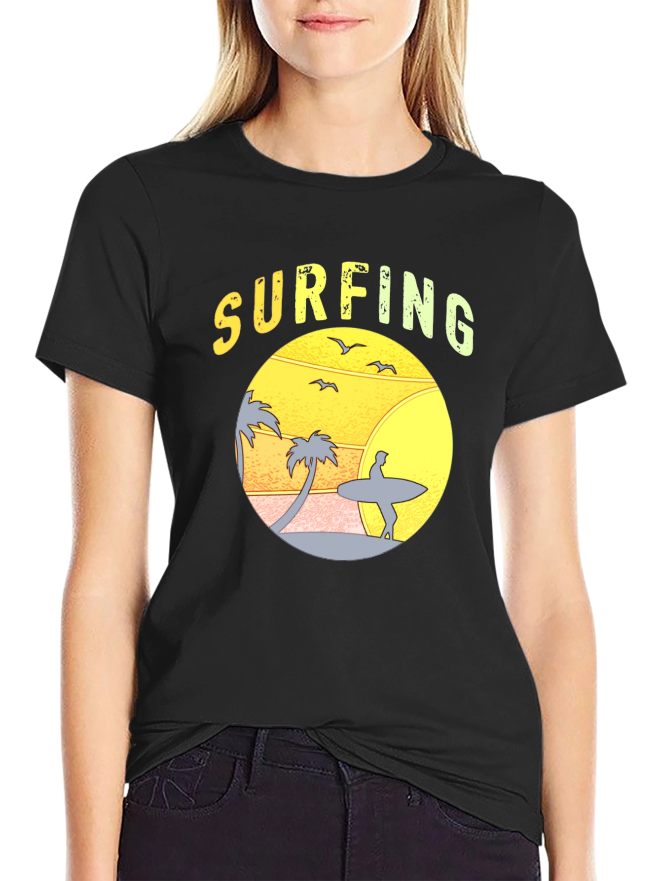 Surfing Sunset Graphic T-Shirt - Black