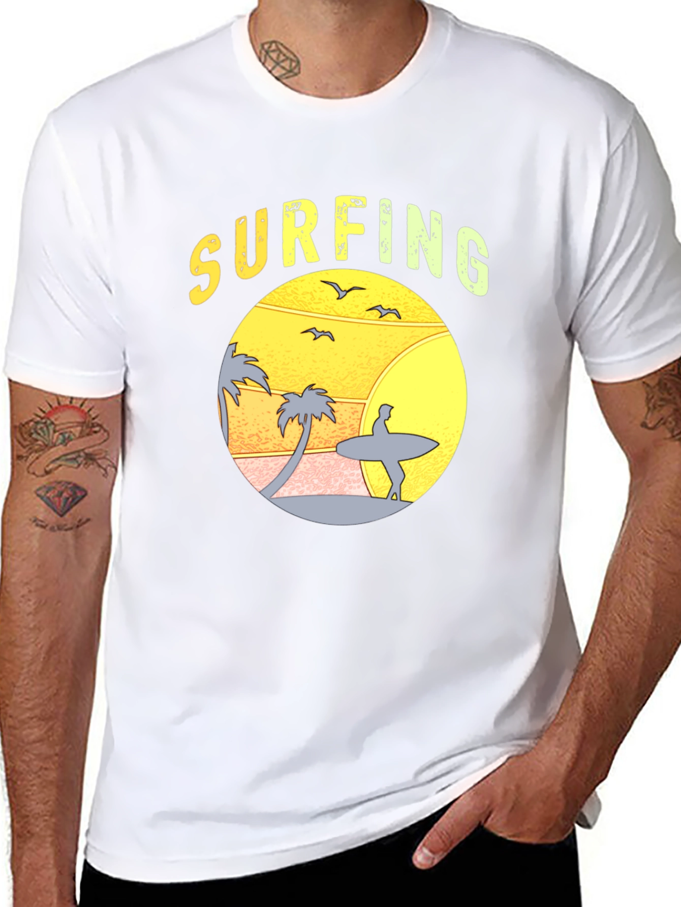 Surfing Sunset Graphic T-Shirt - Black