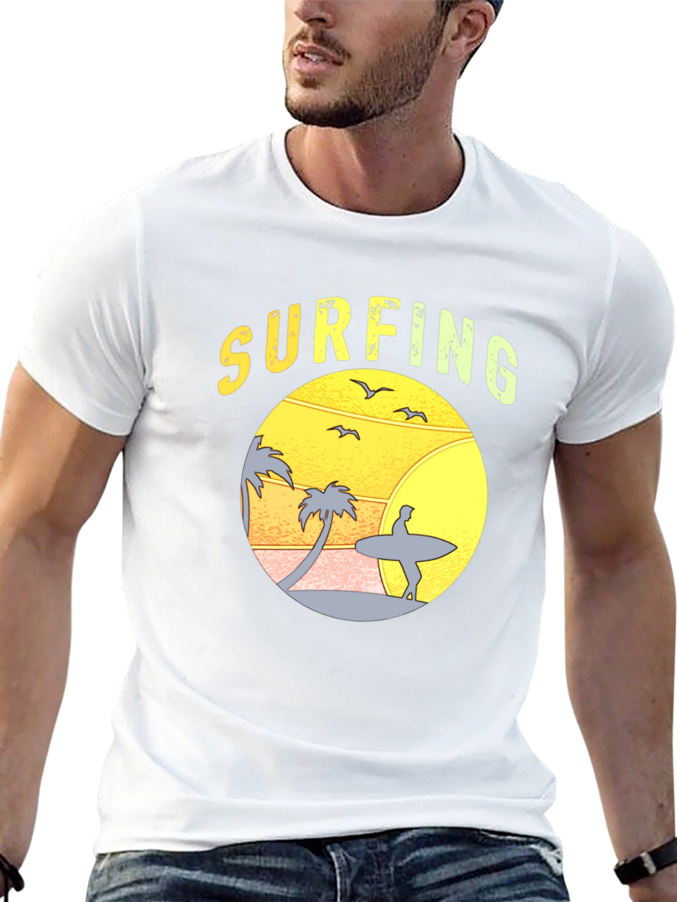 Surfing Sunset Graphic T-Shirt - Black