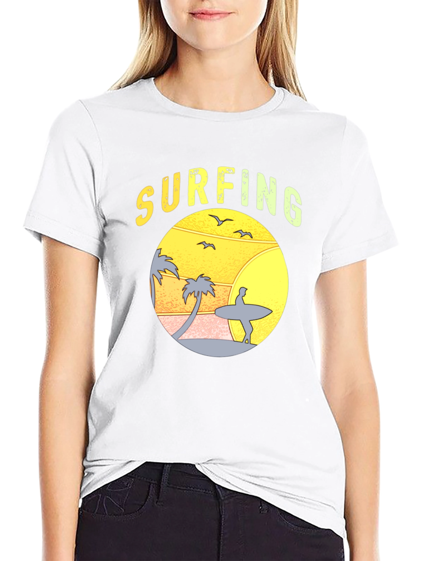 Surfing Sunset Graphic T-Shirt - Black