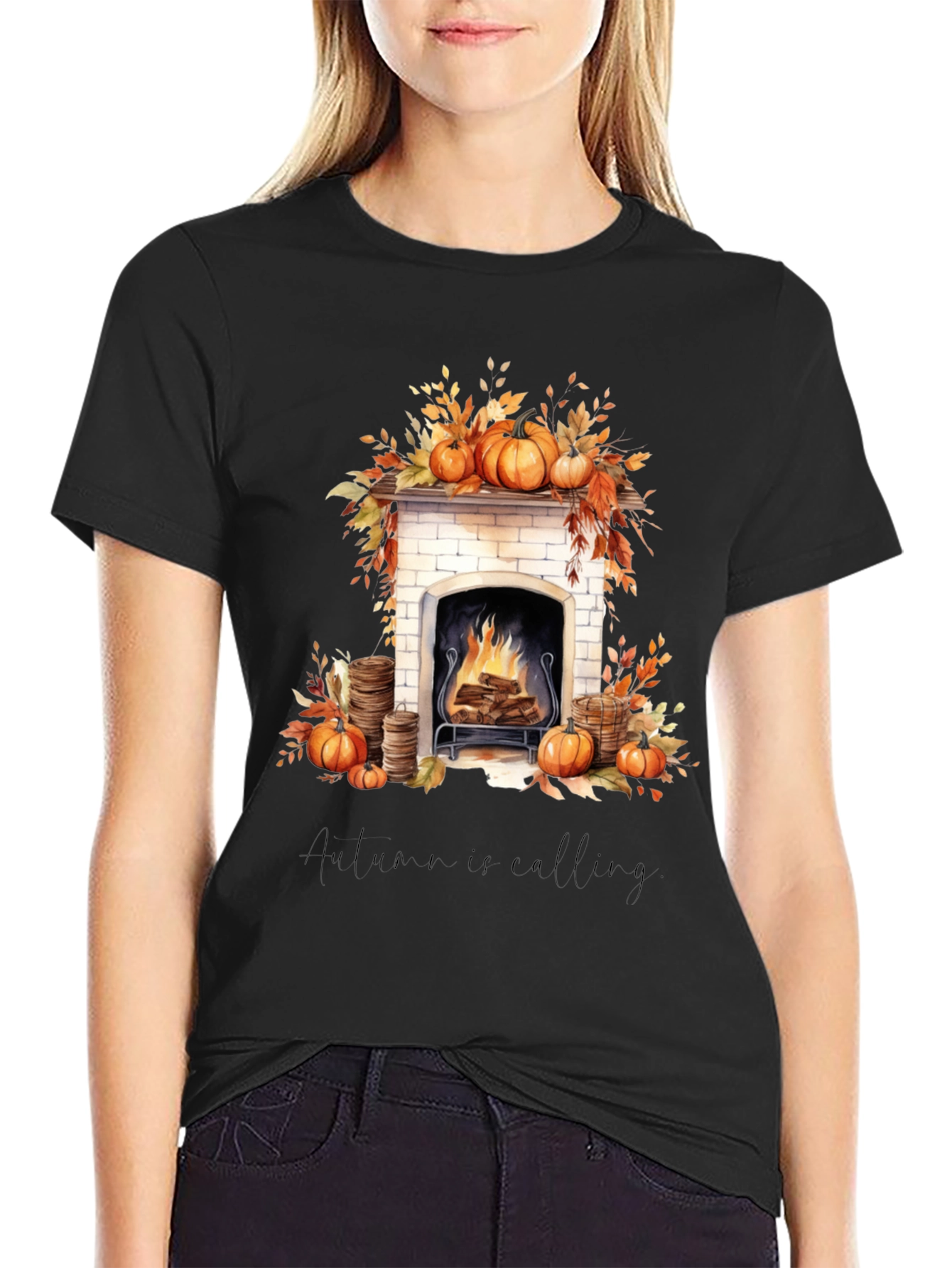 Autumn Calling Black Graphic Tee