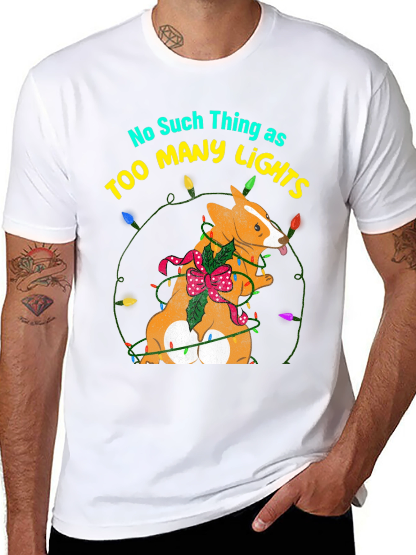Too Many Lights Corgi Christmas Tee
