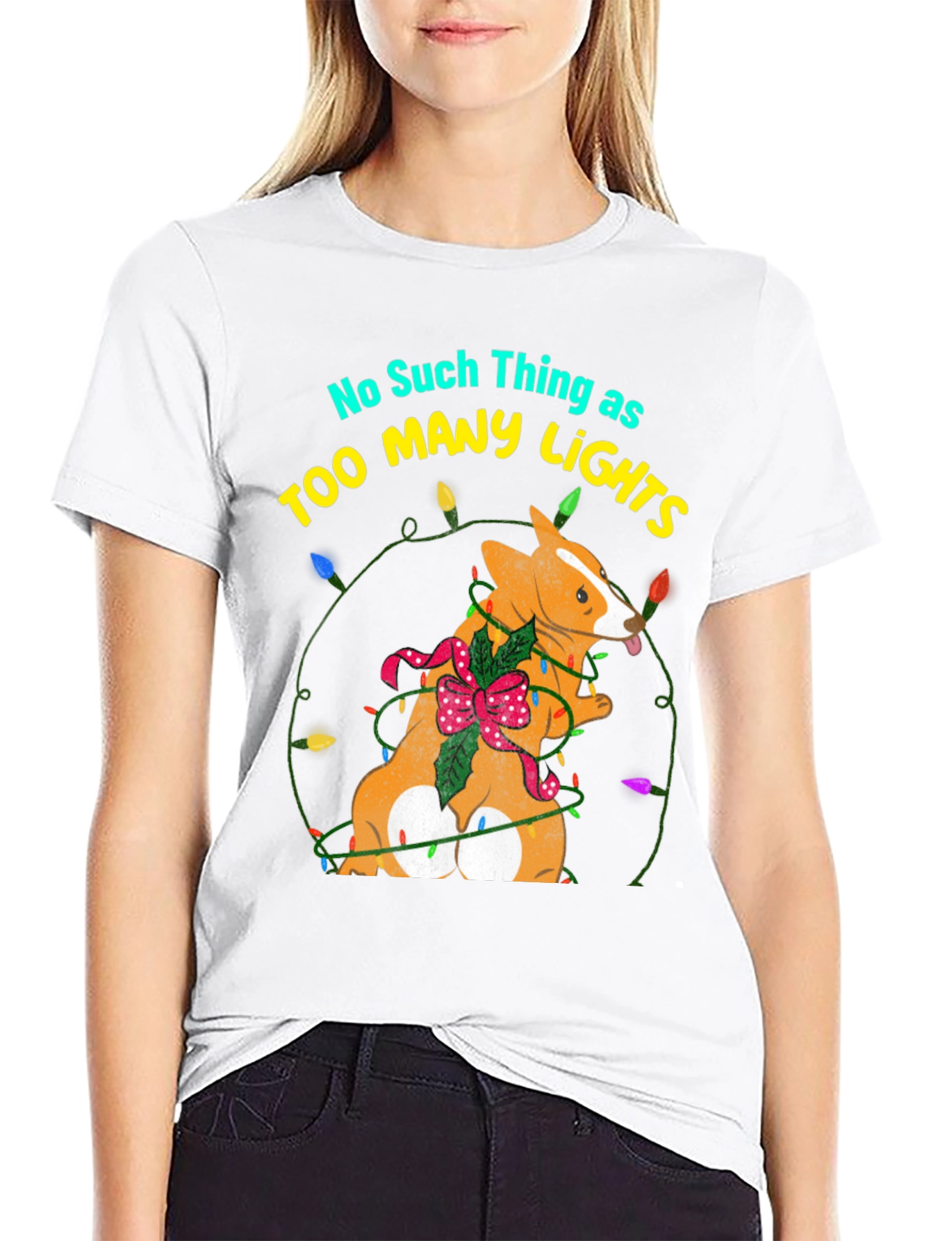 Too Many Lights Corgi Christmas Tee