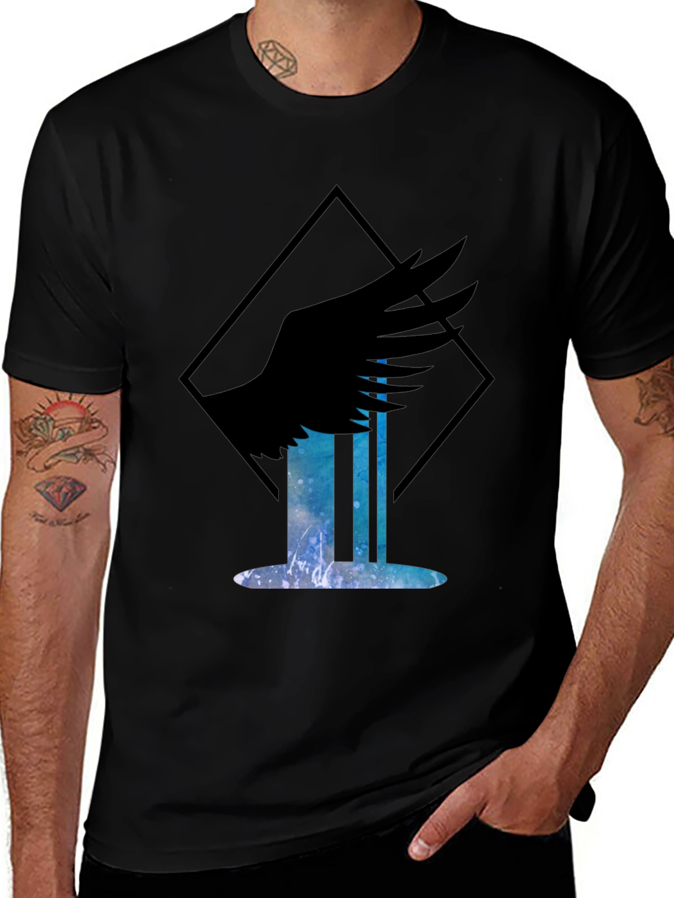 Winged Waterfall Graphic T-Shirt - Black