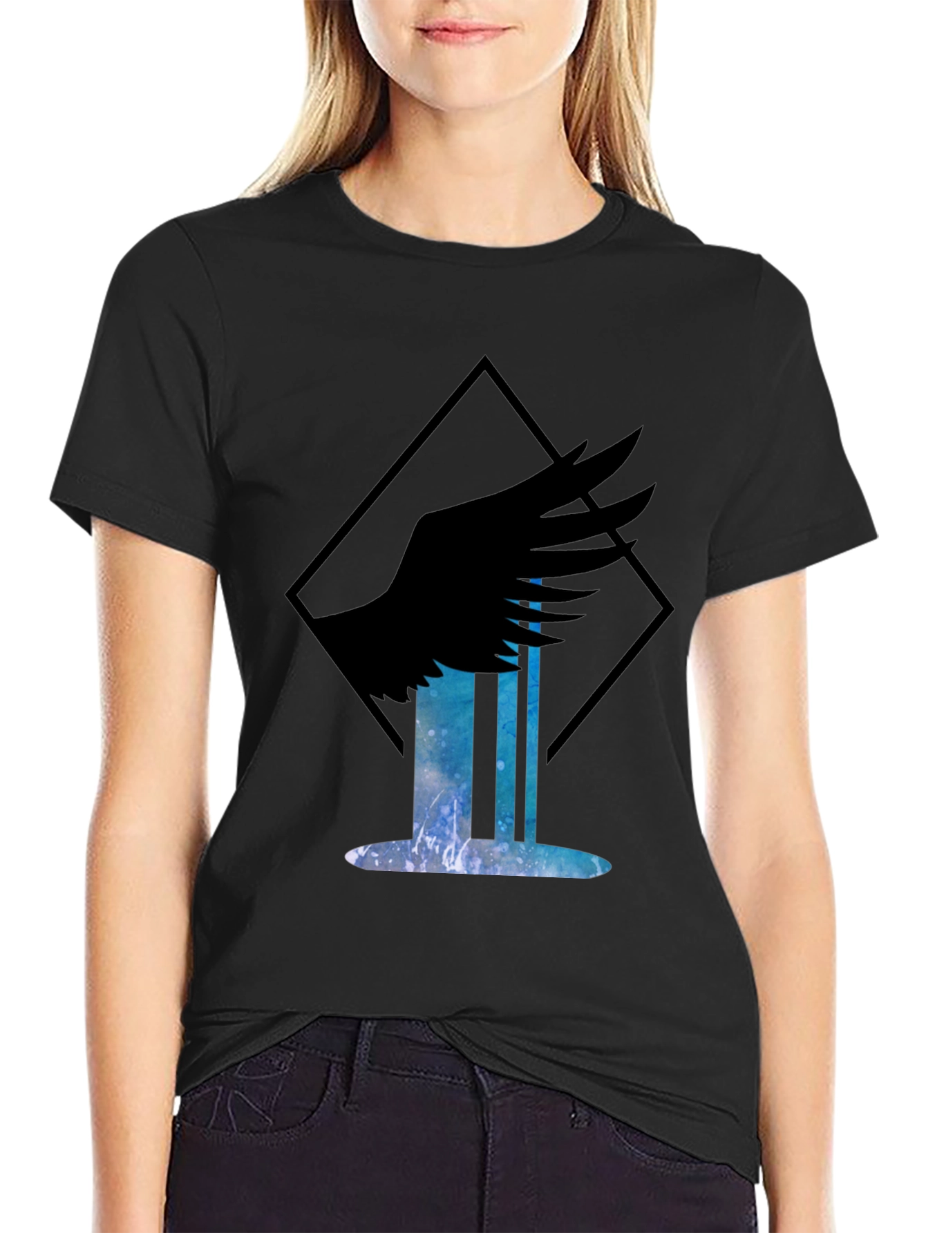 Winged Waterfall Graphic T-Shirt - Black