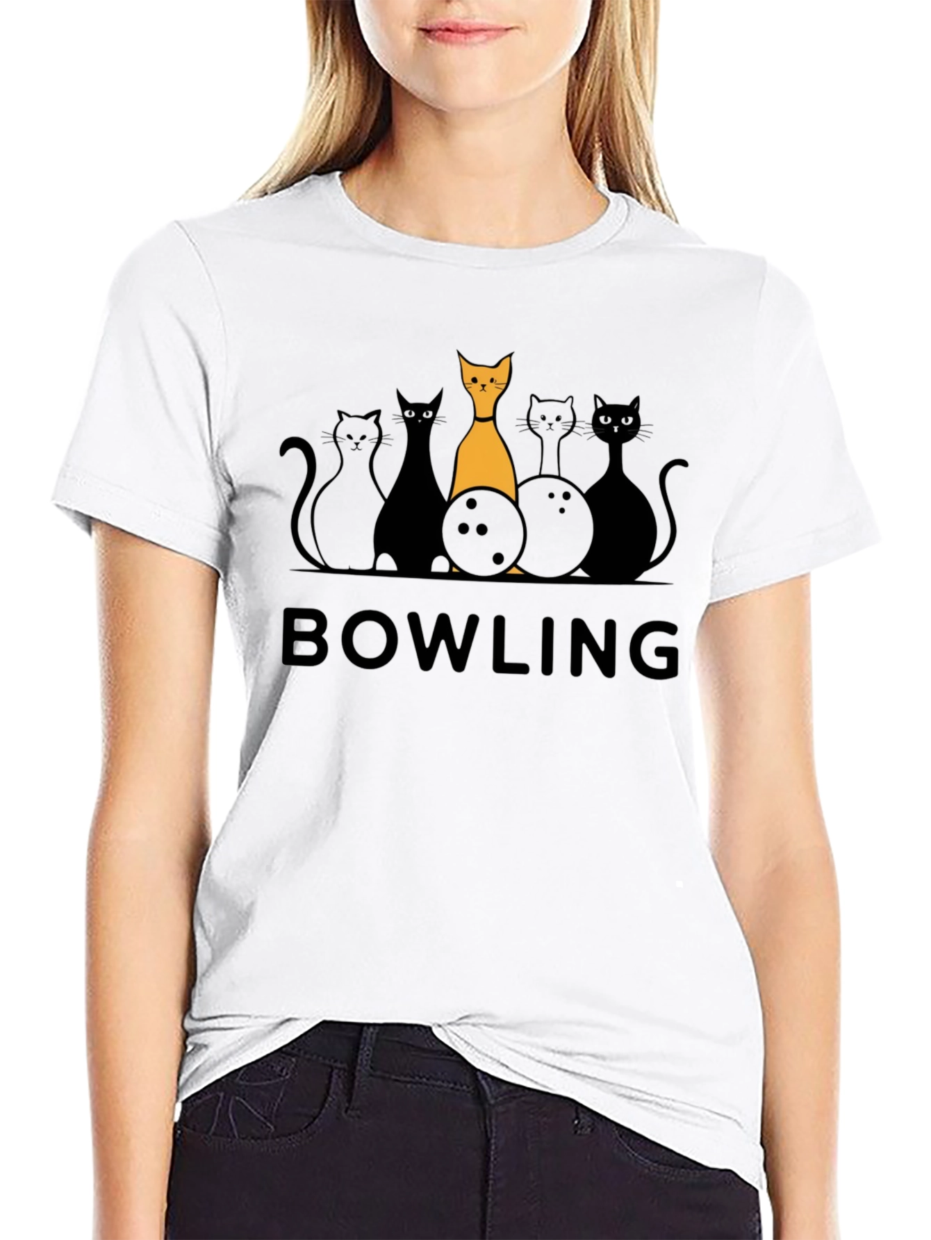 Bowling Cats Graphic T-Shirt - Novelty Tee
