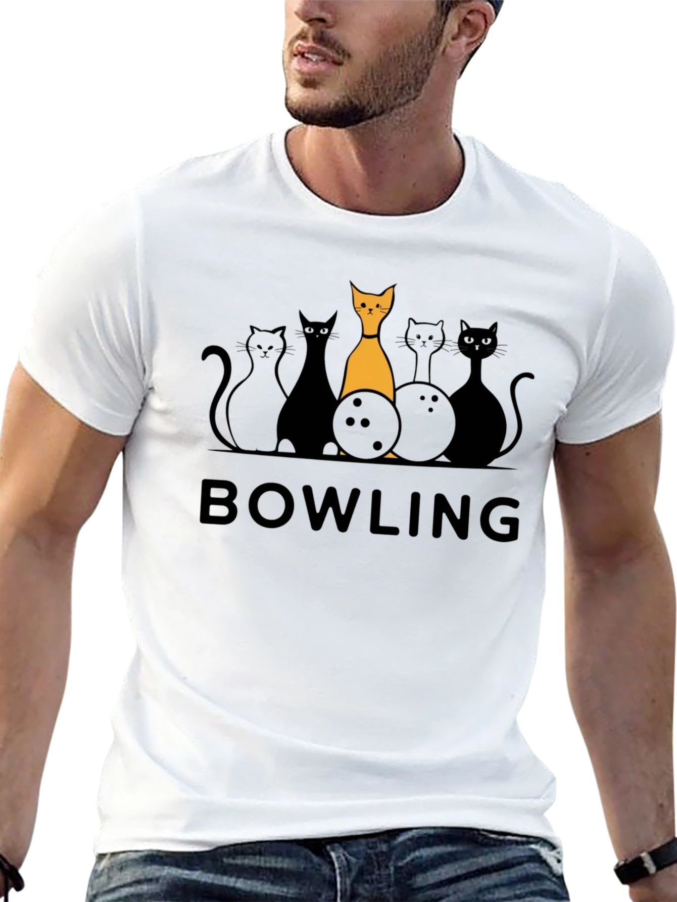 Bowling Cats Graphic T-Shirt - Novelty Tee