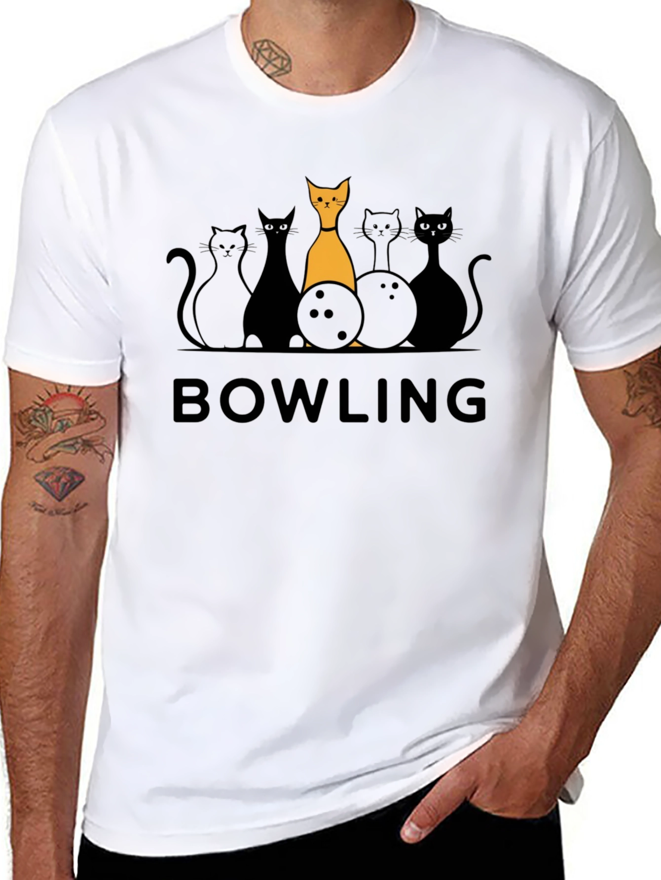 Bowling Cats Graphic T-Shirt - Novelty Tee